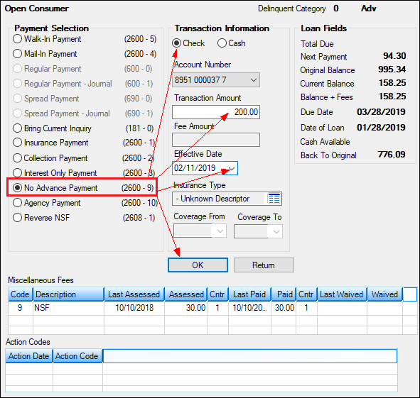 Loans > Transactions > Make Loan Payment Screen