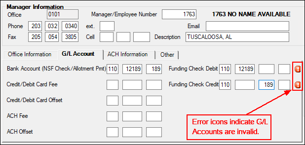 GOLD Services > Office Information Screen > G/L Account Tab