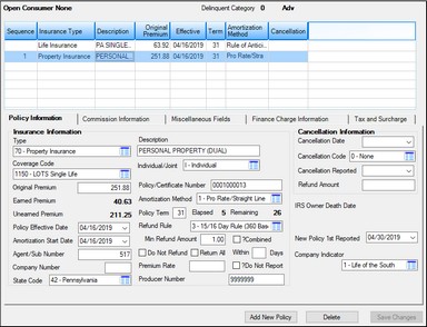 Loans > Loan Screens > Insurance Screen Group > Policy Detail Screen