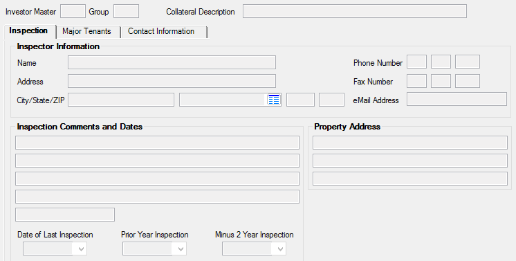 Loans > Commercial Loans > Property Inspection/Tenants Screen