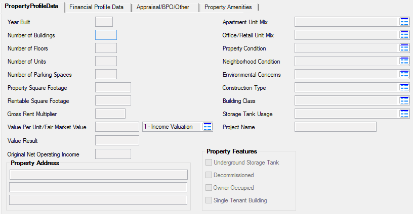 Loans > Commercial Loans > Property Management Screen, Property Profile Data Tab