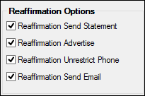 Reaffirmation Options Field Group on the Bankruptcy Options Screen