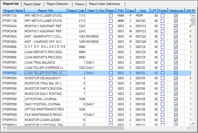 GOLDPoint Systems > Report Setups > Loan Reports Screen > Report List Tab