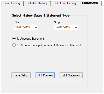 Loans > History Screen > Statements Tab