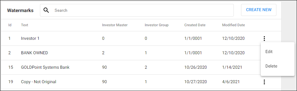 Watermark List in Vaulting Setup Watermark List in Vaulting Setup