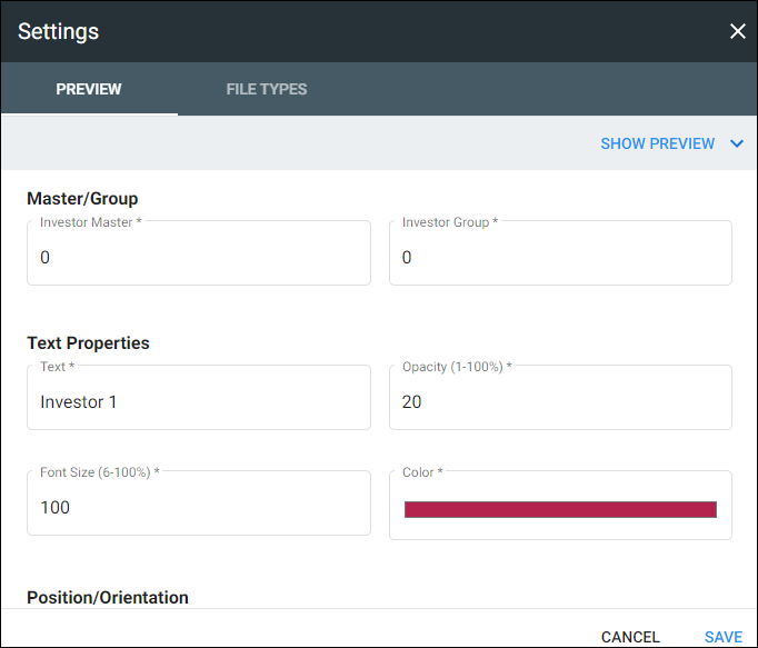 Preview tab of Settings Dialog Preview tab of Settings Dialog