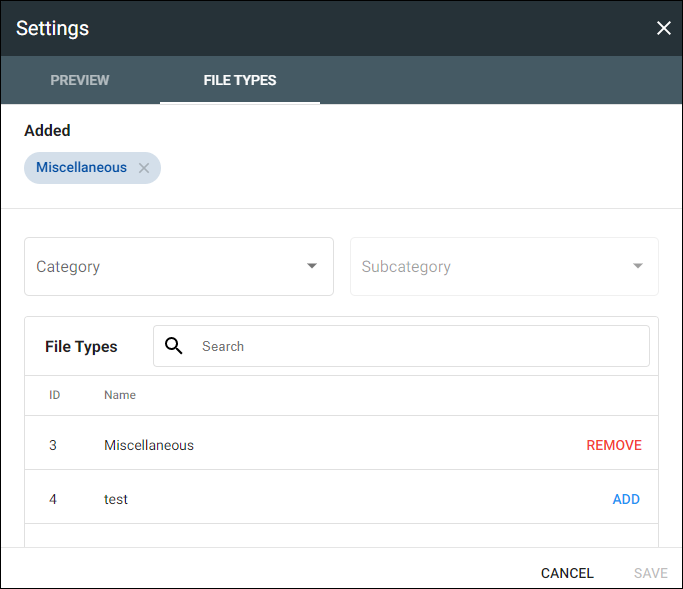 File Types tab of Settings Dialog File Types tab of Settings Dialog