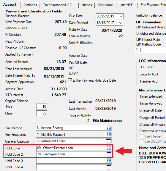 Loans > Account Information Screen > Account Tab