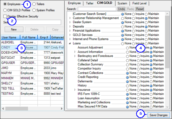 Security > Setup Screen, CIM GOLD Tab