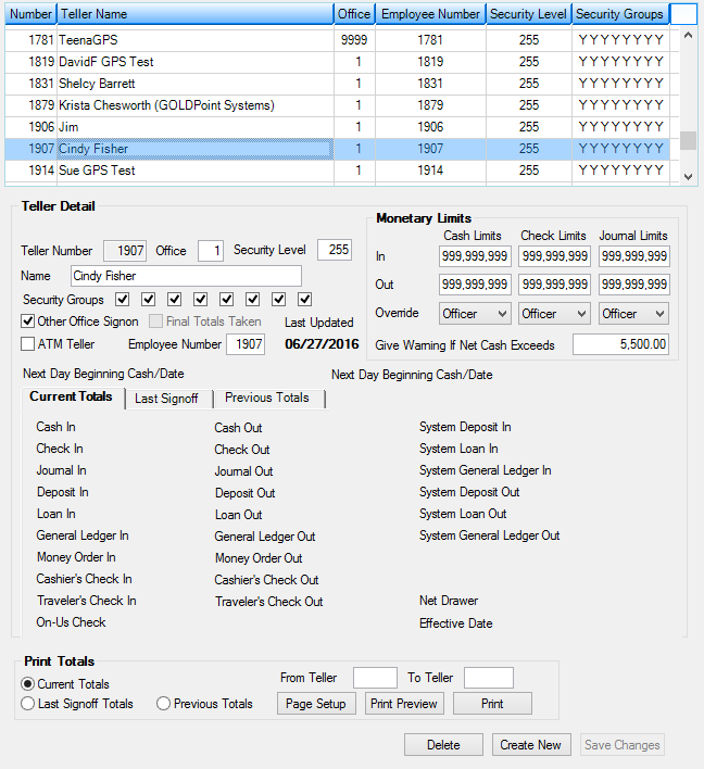 Deposits > Definitions > Teller Information Screen