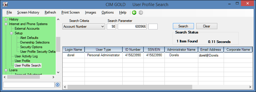 Internet and Phone Systems > User Profile Search Screen