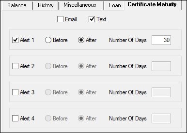 Certificate Maturity Tab