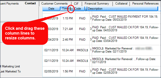 Loans > Marketing and Collections Screen > Contact Tab