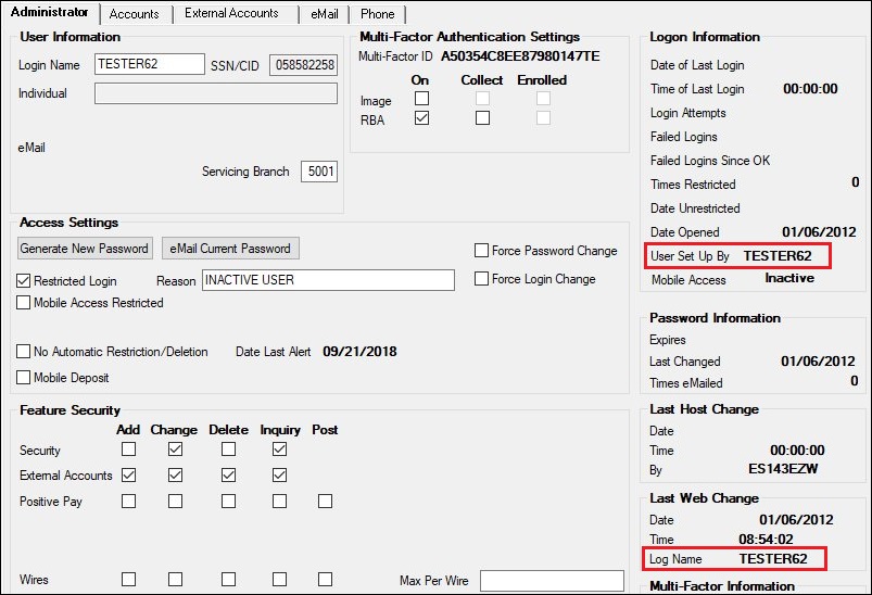 User Set Up By and Log Name Fields on the User Profile Screen