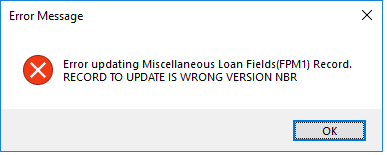 Error updating Record. Record to Update is Wrong Version Nbr.