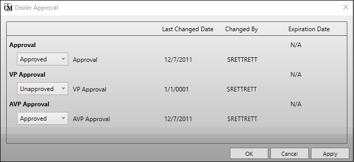 Dealer Approval Dialog