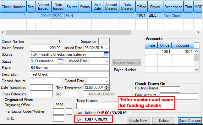 GOLD Services > Check Reconciliation > Check Detail Screen