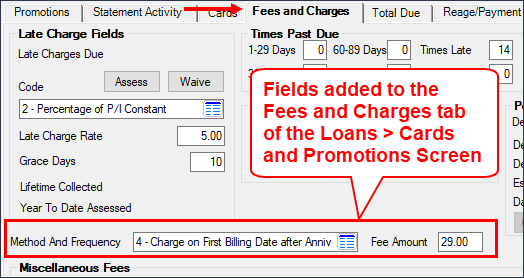 Loans > Cards and Promotions Screen > Fees and Charges Tab