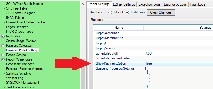 Figure 3: Payment Portal setting for making these radio buttons available (GOLDPoint Systems only).