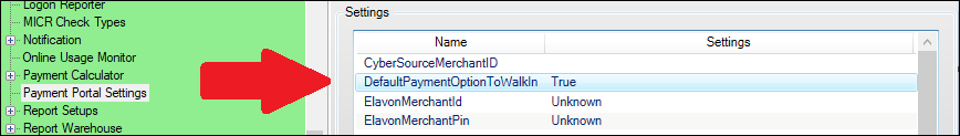 Figure 4: Payment Portal setting for indicating which of these radio buttons will be filled by default (GOLDPoint Systems only).