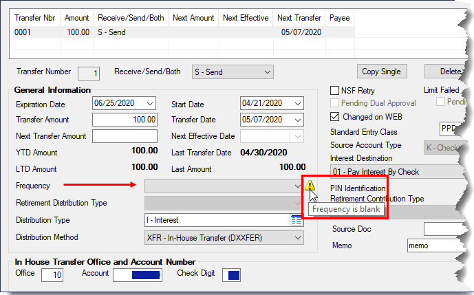 Deposits > Customer Directed Transfers > Customer Directed Transfers Screen