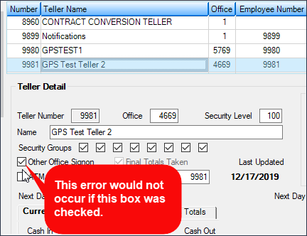 Deposits > Definitions > Teller Information Screen