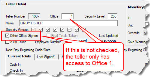 Deposits > Definitions > Teller Information Screen