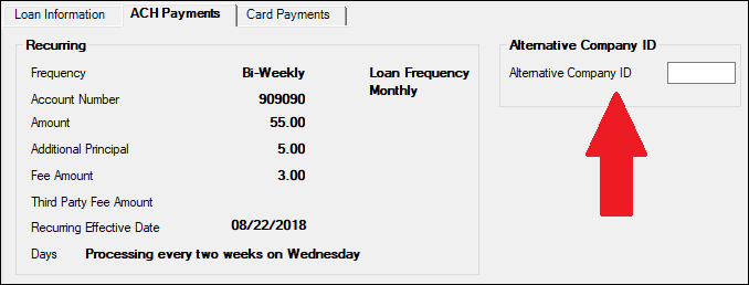 Loans > Account Information > ACH Payments Tab