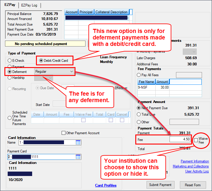 Loans > Transactions > EZPay Screen