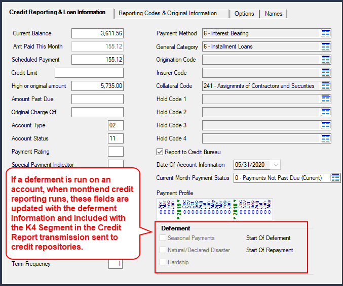 Loans > Credit Reporting Screen > Credit Reporting & Loan Information Tab