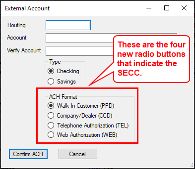 Loans > Check Printing > Checks Screen, then click <Send ACH>