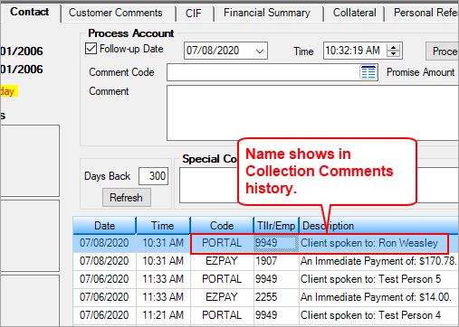 Loans > Marketing and Collections Screen > Contact Tab