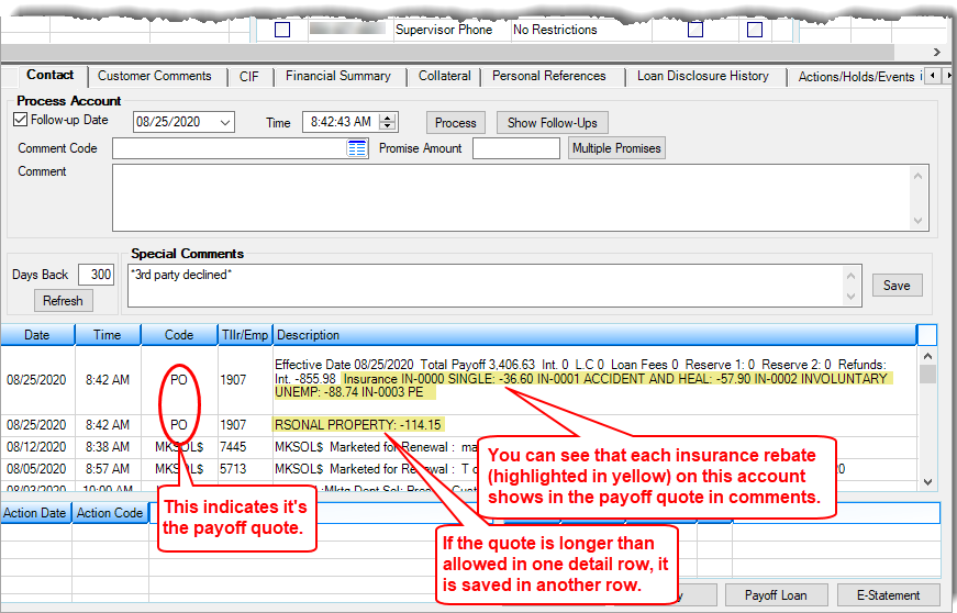 Figure 1: Loans > Marketing and Collections > Contact Tab