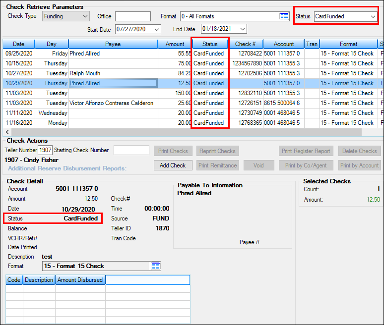 Figure 4: Loan > Check Printing > Checks Screen