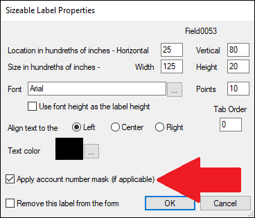 New number masking option for printed checks