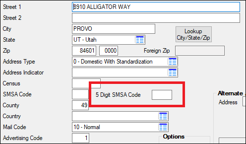 New field for entering 5-digit SMSA codes on the Households Screen