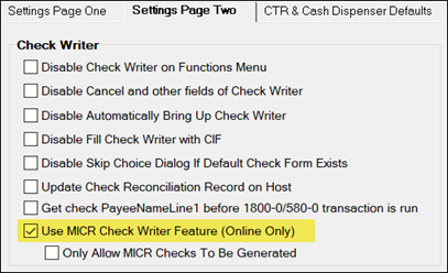 Functions > Administrator Options > PC Institution Settings > Settings Page Two