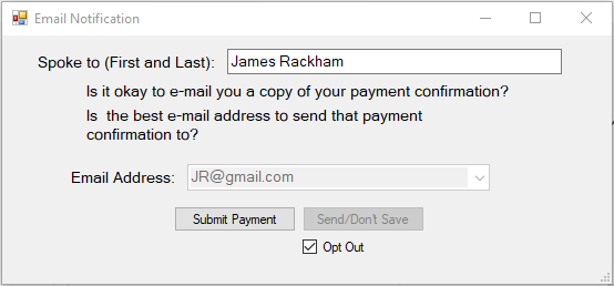 Email Receipt Dialog for Card Payments in EZPay