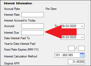 New Interest Due field for Payment Method 20 loans