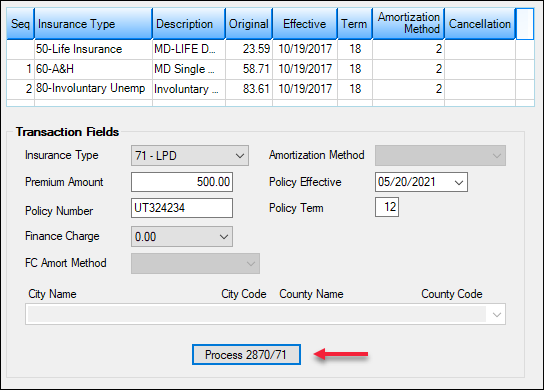 Loans > Insurance > Force Place Screen with Institution Option CFPG