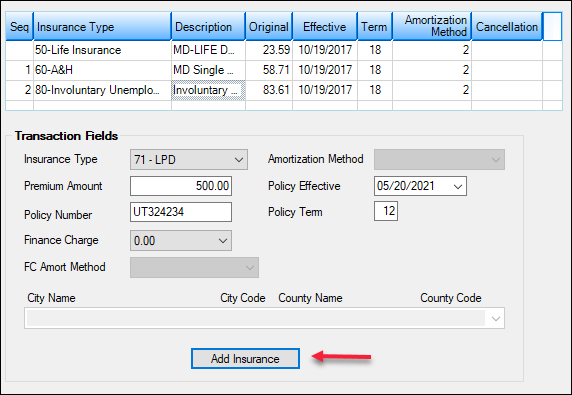 Loans > Insurance > Force Place Screen without Institution Option CFPG