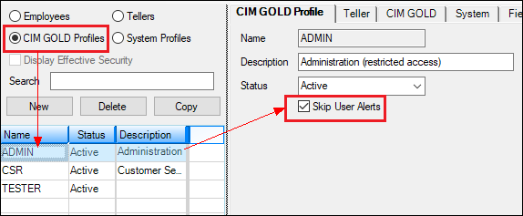 Security > Setup Screen > CIM GOLD Profile Tab