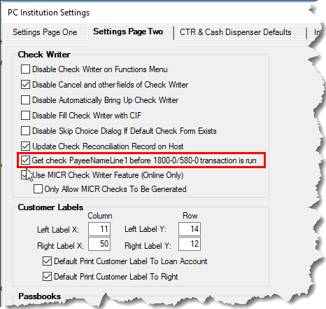 CIM GOLDTeller > Functions > Administrator Settings > PC Institution Settings > Settings Page Two