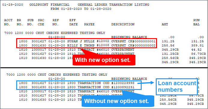 G/L Transaction Listing Report (function 20, then Standard Report #3) in General Ledger