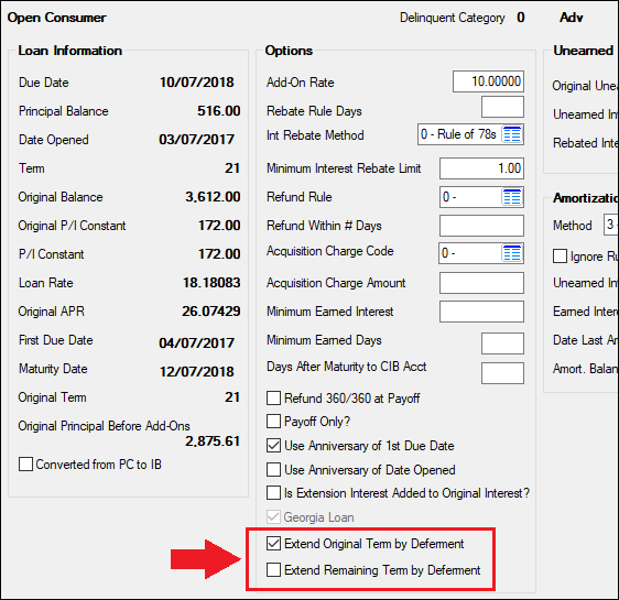 Loans > Account Information > Precomputed Loans Screen