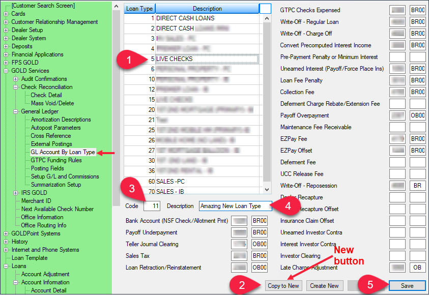 GOLD Services > General Ledger > GL Account By Loan Type Screen