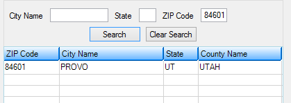 Customer Relationship Management > ZIP Code Lookup Screen