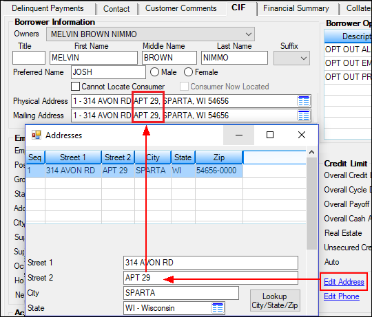 Loans > Marketing and Collections Screen > CIF Tab