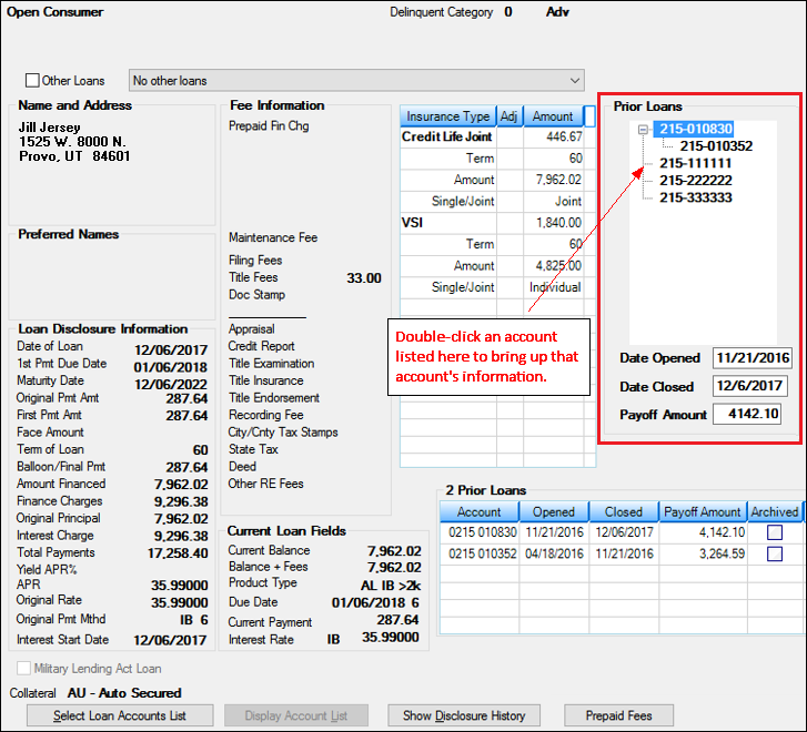 Loans > Original Loan Disclosure Screen