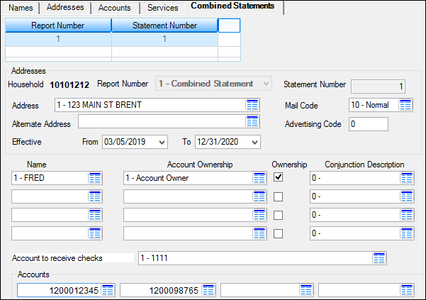 Customer Relationship Management > Households Screen > Combined Statements Tab